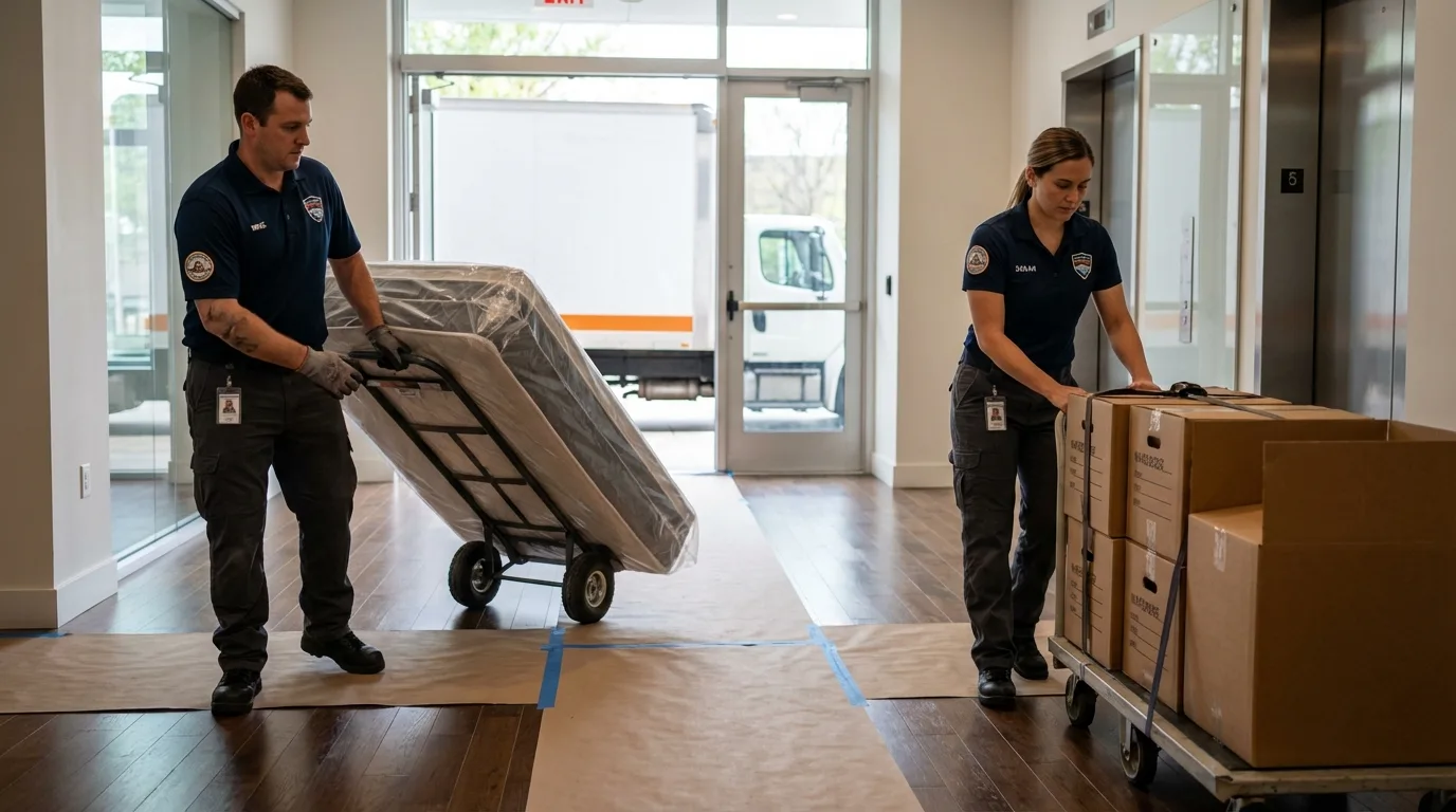 Professional apartment movers loading elevator in Sparta, WI